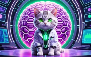 Jensen Huang Says We've Achieved AGI. His Own Argument Proves We Haven't. 3 Kawaii cat scientist with glowing brain hologram questioning AGI