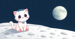 Humans Are Going Back to the Moon in 8 Days. Here's What You Need to Know. 3 A kawaii cartoon cat astronaut sitting on the moon surface with Earth in the background