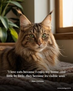 I love cats because I enjoy my home, and little by little, they become its visible soul. Jean Cocteau