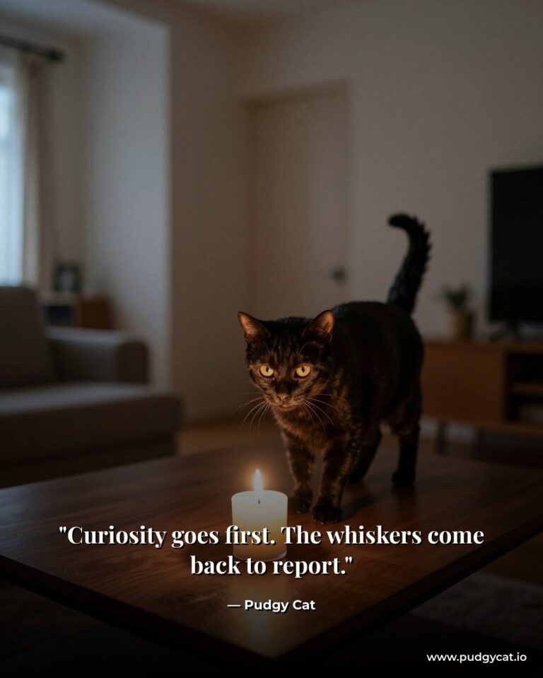 Curiosity goes first. The whiskers come back to report. Pudgy Cat