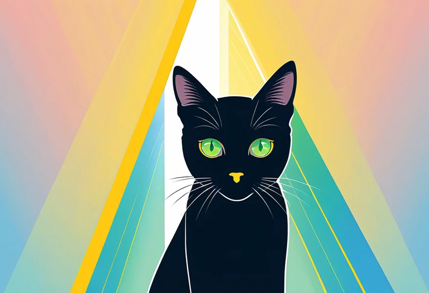 Illustration of how cats see the world with feline eye anatomy and color spectrum