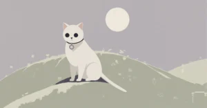 black cat on hilltop with ring pendant collar under full moon