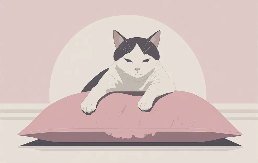 Illustration of a cat kneading a cushion with both paws, showing why do cats knead behavior