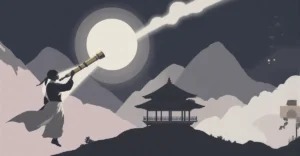 Minimalist vector illustration of a cat astronomer observing the Sun during the Carrington Event with auroras in the sky