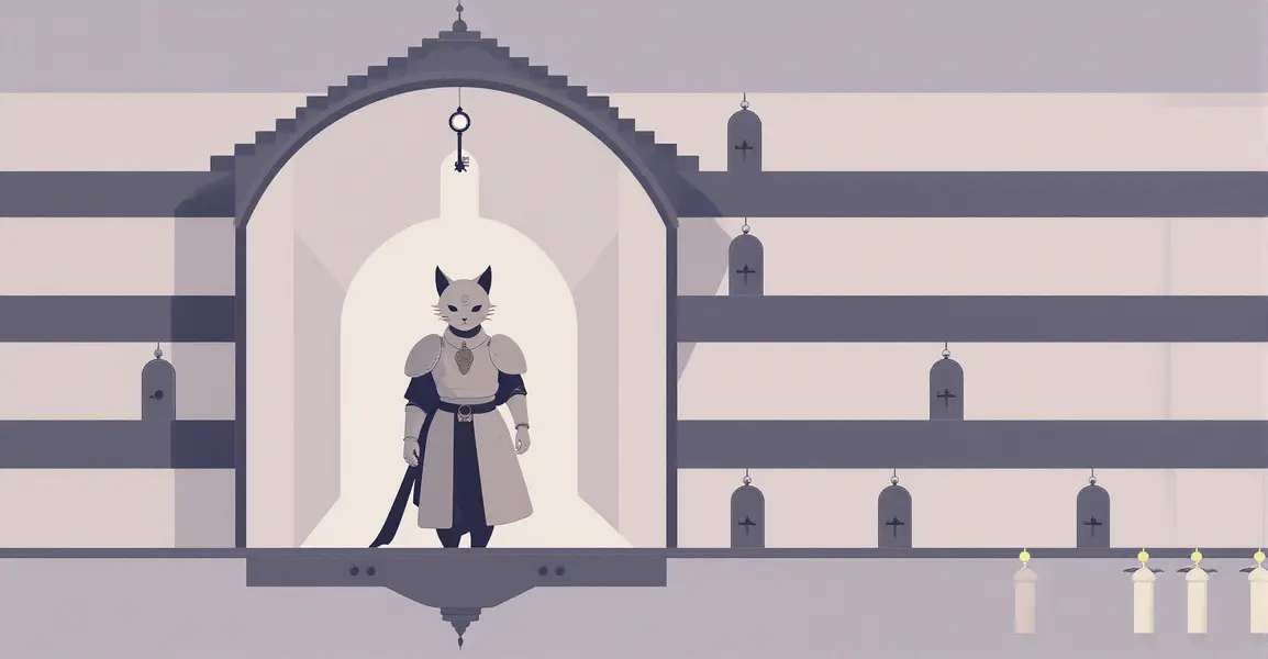 Minimalist vector cat knight exploring a metroidvania castle map