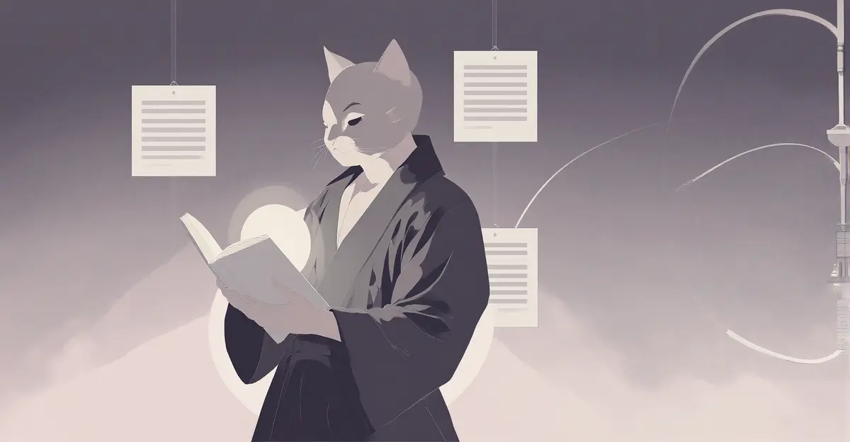 Illustration of a cat librarian explaining retrieval-augmented generation with documents and vector embeddings