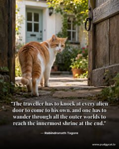 The traveller has to knock at every alien door to come to his own, and one has to wander through all the outer worlds to reach the innermost shrine at the end. Rabindranath Tagore