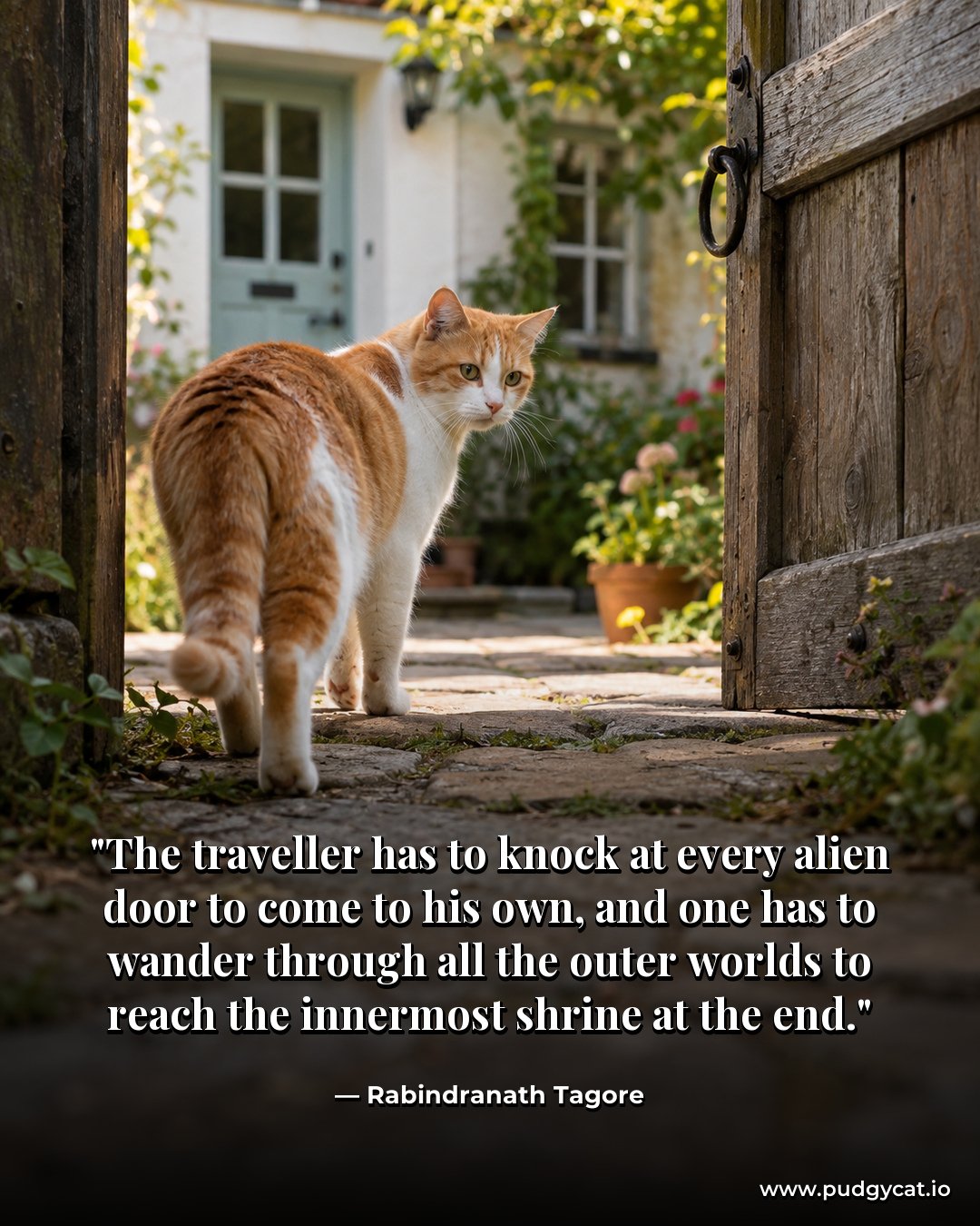 The traveller has to knock at every alien door to come to his own, and one has to wander through all the outer worlds to reach the innermost shrine at the end. Rabindranath Tagore