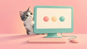 HTTP Cats: Why the Web's Status Codes Make More Sense With Whiskers 2 A cat peeking around a mint computer monitor with three colored lights.