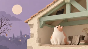 Why Were Cats Hidden Inside Old Buildings? 2 A cutaway old roof contains a dark cat-shaped silhouette and a ginger cat in the attic.
